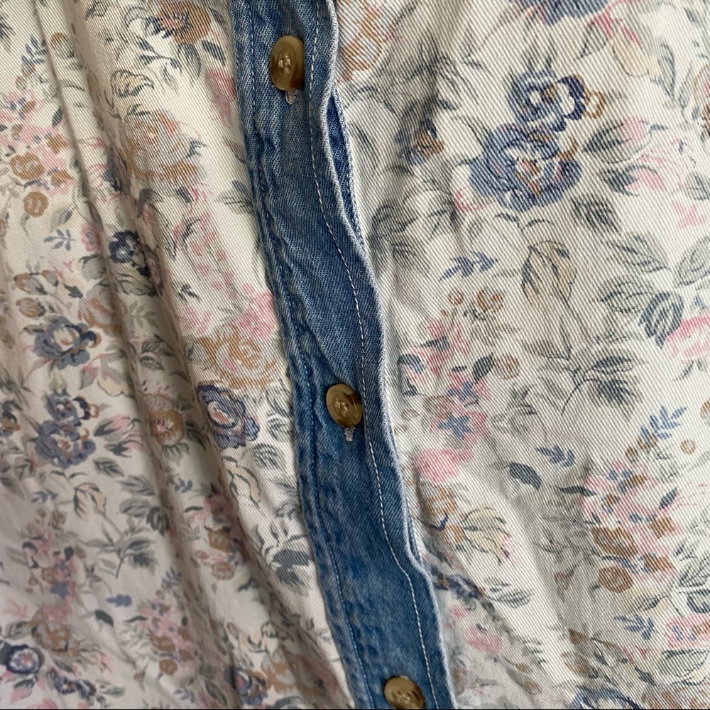 Vintage Denim Pastel Floral Printed Sleeveless Shirt Krazy Kat Purrfect 90’s - Picture 9 of 10